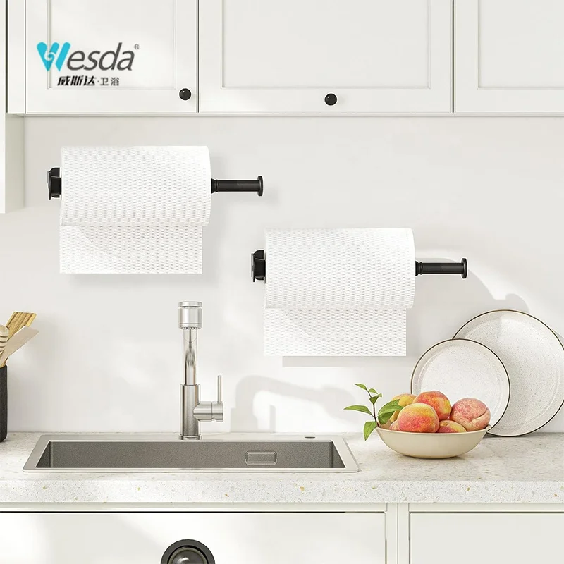 WESDA Hotel Restaurant Kitchen Modern Paper Roll Holder Easy Tear Wall Mount Adhesive Under Cabinet Paper Towel Holder
