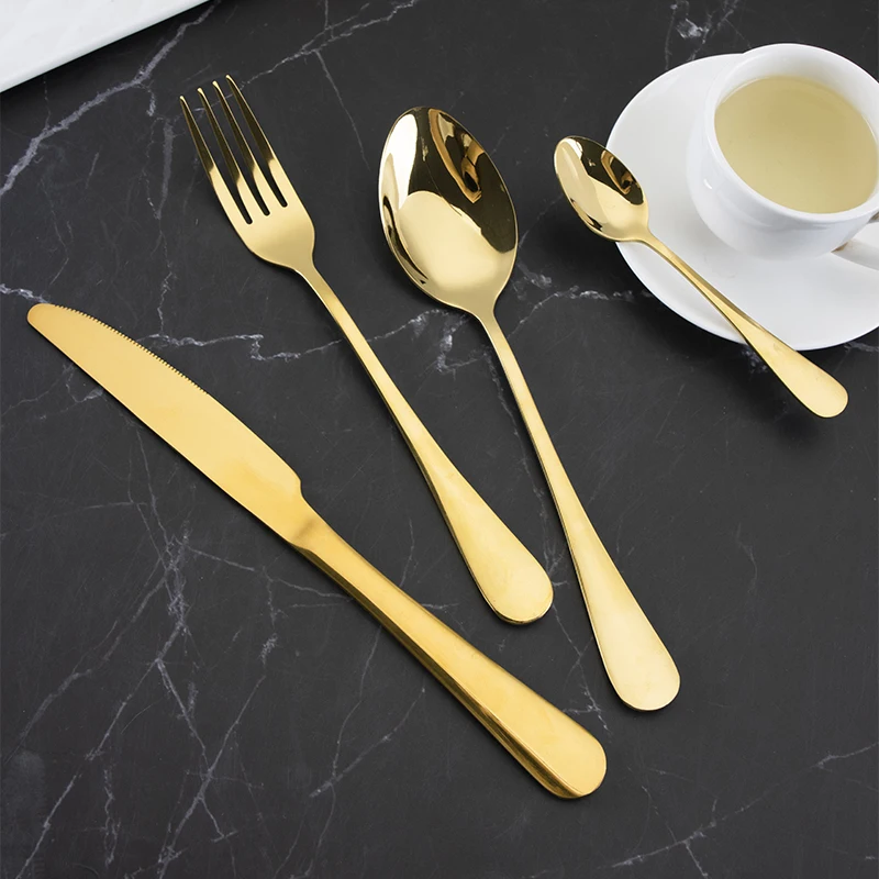 Manufacturer wholesale cutllery wedding 24pcs Golden 1010 Stainless steel Cutlery set Spoon Forks Knifes Set with wooden box