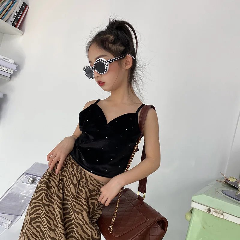 
W2469 spring new arrival fashion baby girls black vest clothing sets big kids bib underwaist boutiques wholesale 