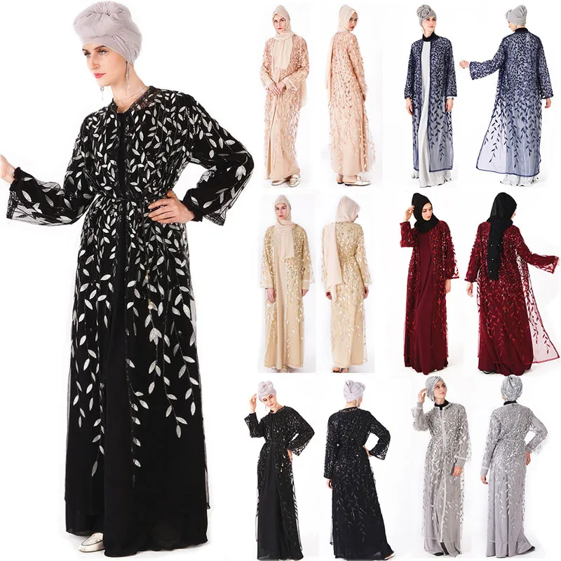 
2019 New Model Women Islamic Clothing Muslim Dress Dubai Abaya Sequins Caftan Dress 