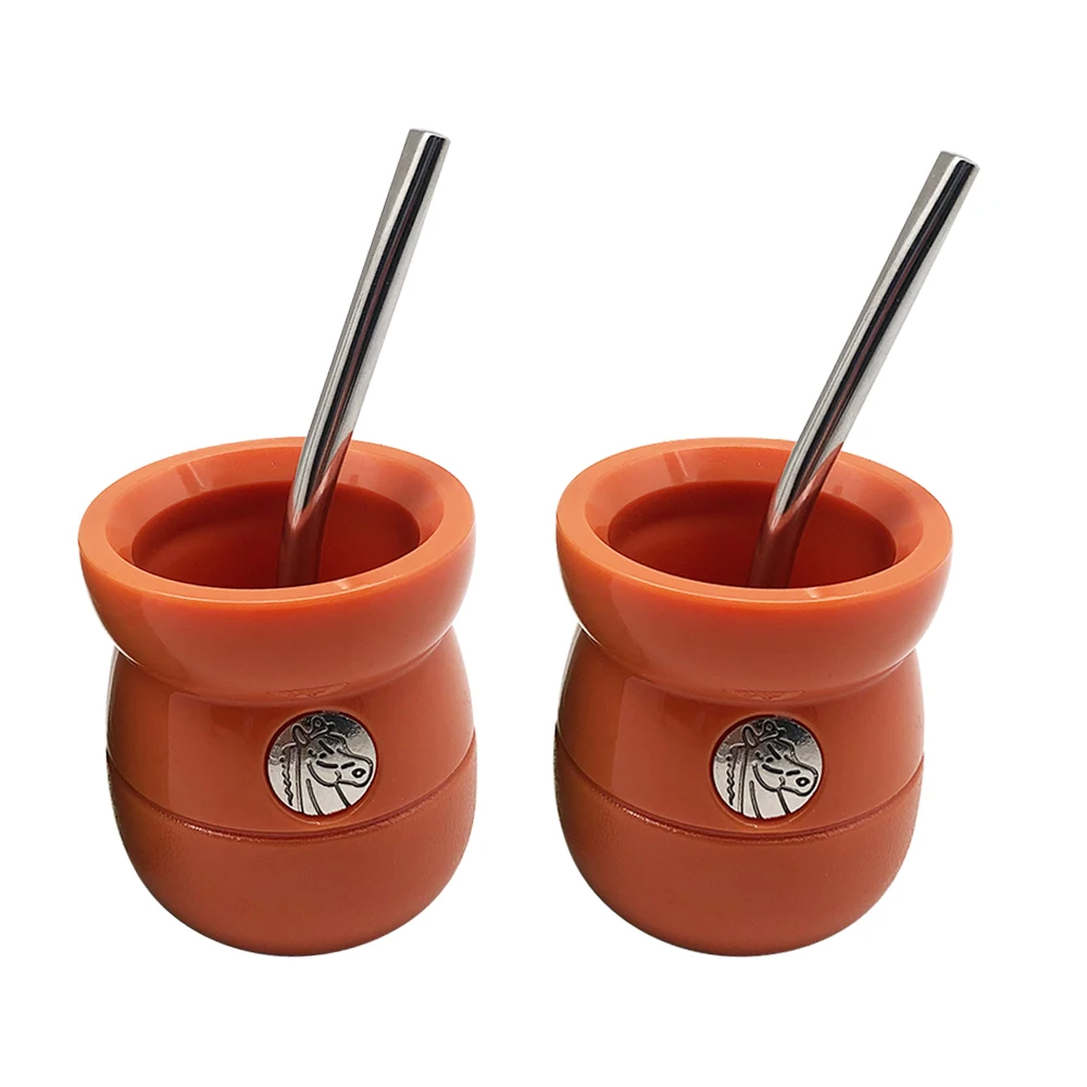 New Customized Logo Argentina, Yerba Gourd Mate Plastic Drink Tea Cup With Bombilla Straw/