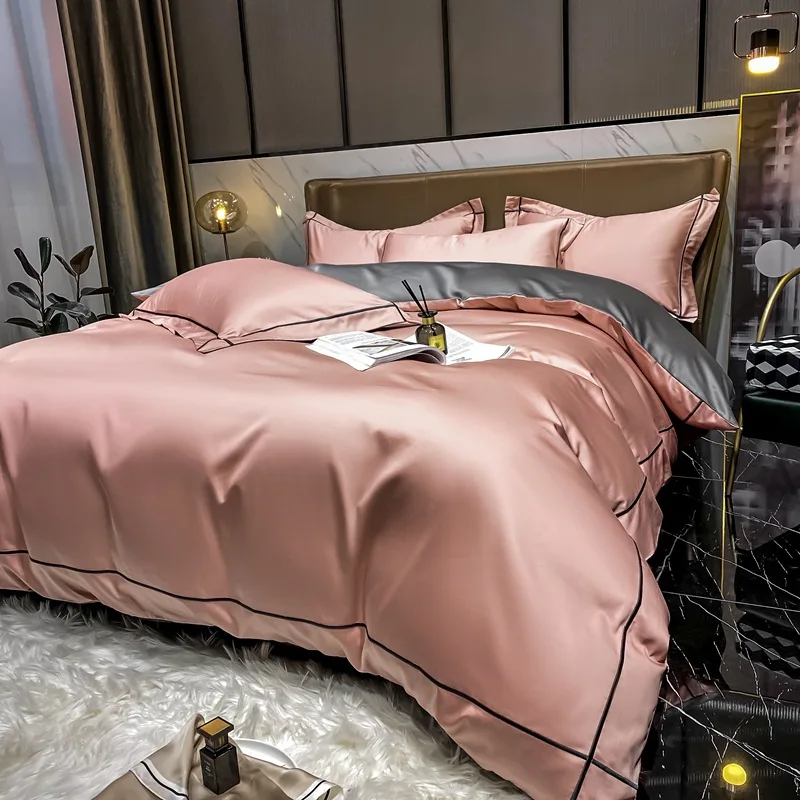 High Quality Luxury 60 Thread Count Long Staple 100% Cotton Comforter Duvet Cover Set Solid Color Luxury Bedding Set