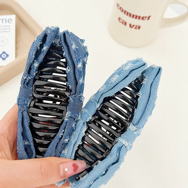 CLARMERWomen New hair accessories back head clip custom Denim bow hair clip ponytail spring hair clips