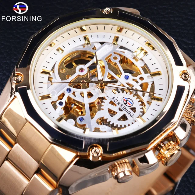 Forsining Watch Steampunk Design Fashion Business Dress Men Watch Top Brand Luxury Stainless Steel Automatic Skeleton Watch