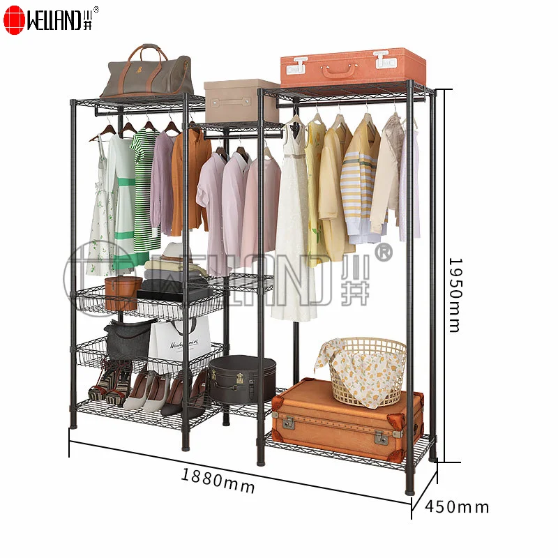 Heavy Duty Modern Wire Closet Shelving Hanging Adjustable Powder Coated Black Wire Metal Garment Storage Rack