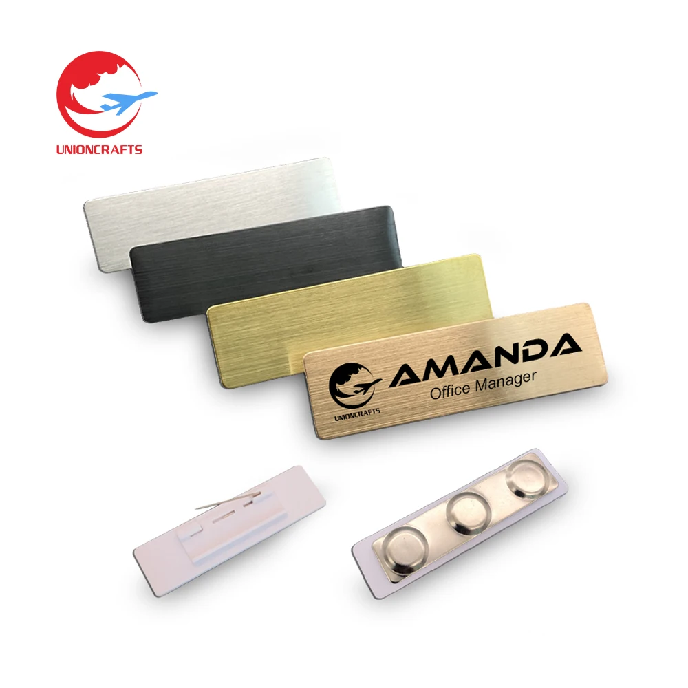 Blank Nameplate Customized Sublimated Engrave Epoxy Logo Aluminum Clothing Pin Metal Magnetic Name Plate Button Tag Pin Badge
