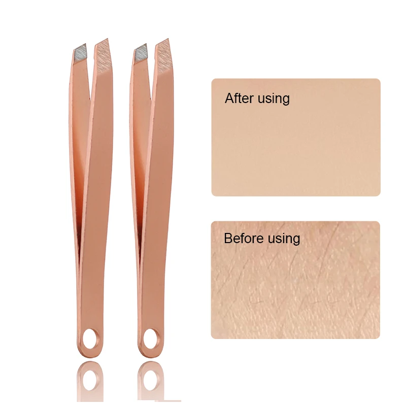 Private Label Rose Gold Eyebrow Tweezers Portable Mini Beauty Slanted Point Eyelash Tweezer