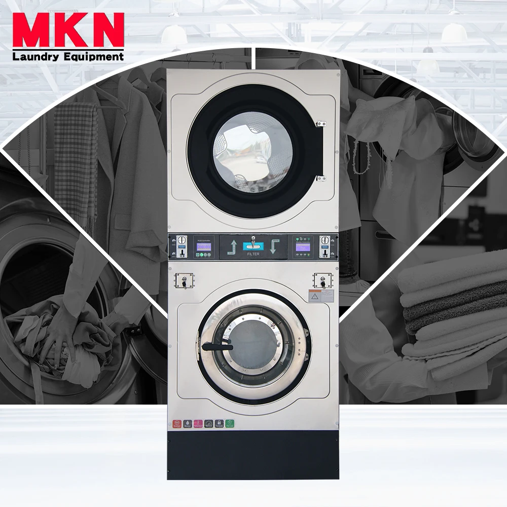 Factory Price 12kg 15kg 20kg 25kg Self Service Coin or Card Laundry Washing Machine Stacked Washer and Dryer Machine