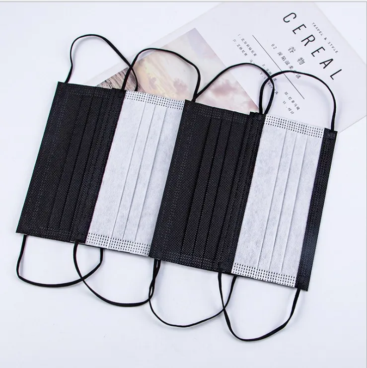 Wholesale price 50pcs per bag disposable black 3 ply face mask