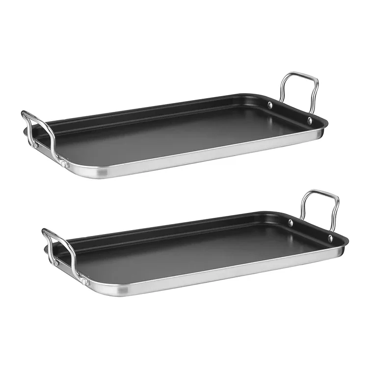 Non-Stick Double Burner Gas Griddle Stove Top Stainless Steel Griddle Topper With Handle For cooking