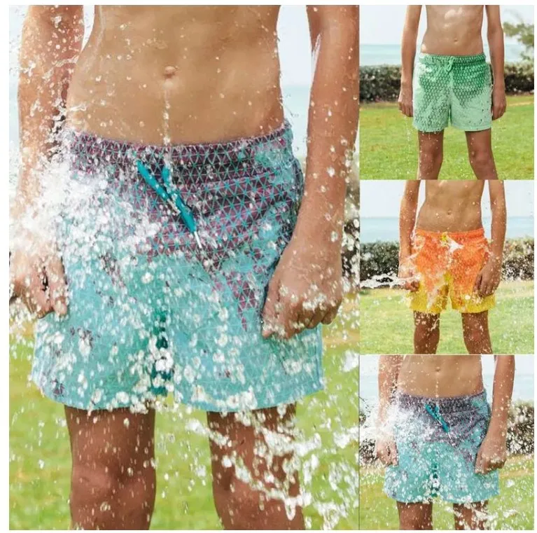Wholesale Custom Pattern Private Label Heat Reactive Color-Changing Swim Trunks Beach Board Shorts for Men Boys