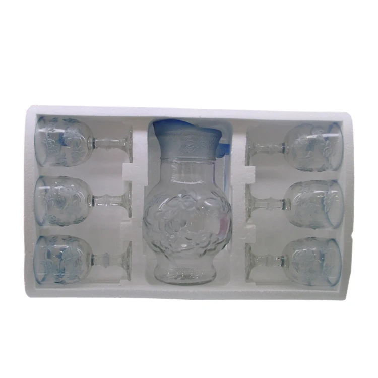 
Hot Sale 7pcs Glass Drinking Jug Sets Cups Sets with Spray Deco Color 