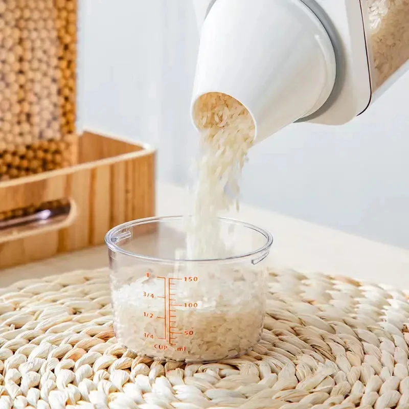 Easy-Pour BPA-Free Cereal Food Storage Containers Rice Sugar Nuts Pet Food Plastic Containers with Airtight Lid Measuring Cup