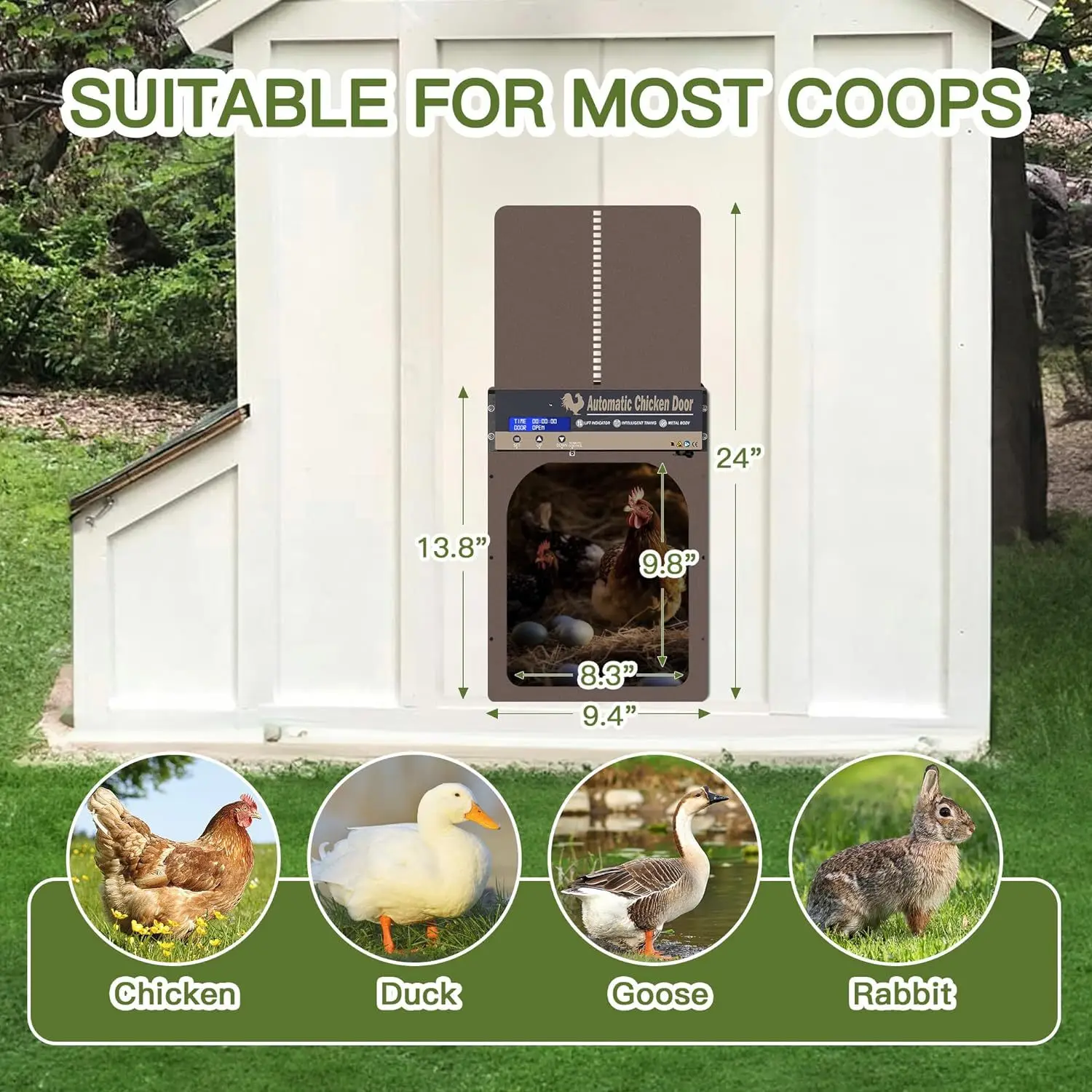 Alloy Auto Chicken Coop Door Opener Kit with Timer Vertical Smart Chicken House Door Stock Print Pattern for Small Animals