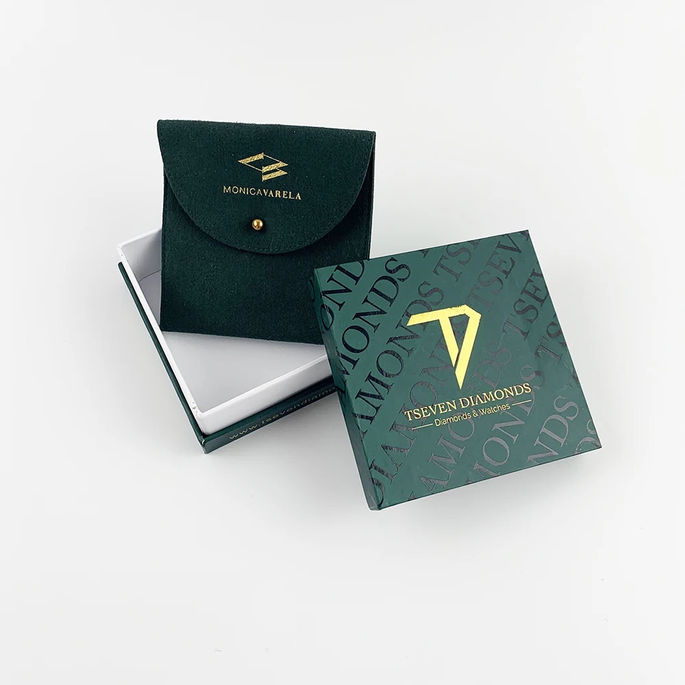 Custom dark green jewelry packaging box handmade environmental recyclable paper lid and base jewelry box and bag