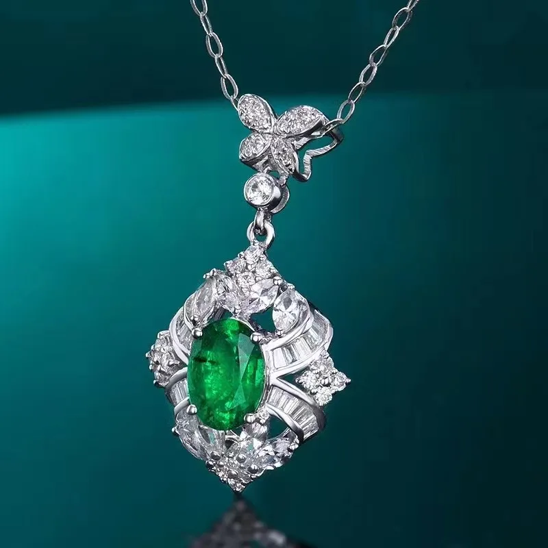 SGARIT custom fine jewelry Zambia 18k gold 0.72ct natural vivid green emerald necklace pendant necklace women natural gemstones