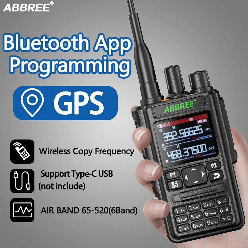 ABBREE AR-869 иди и болтай Walkie Talkie “иди V2 BT программы GPS передатчик 136-520 МГц все Диапазон Wi-Fi ftp-сервер (2-Way радио с Тактический антенна