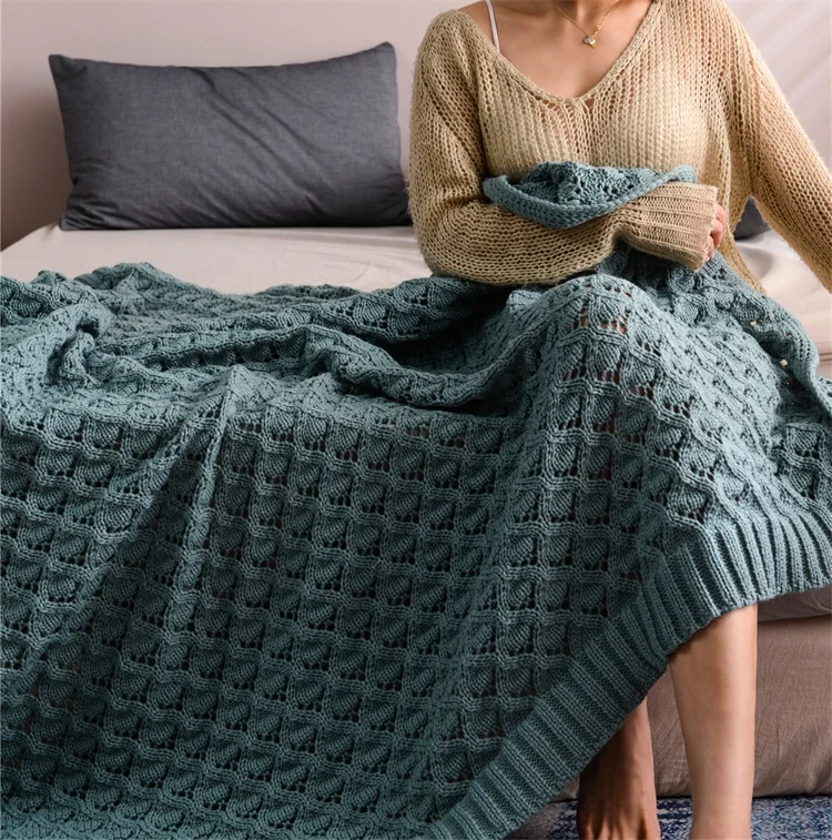 New Multicolor 100% acrylic super soft Hollow out knitted blanket LES