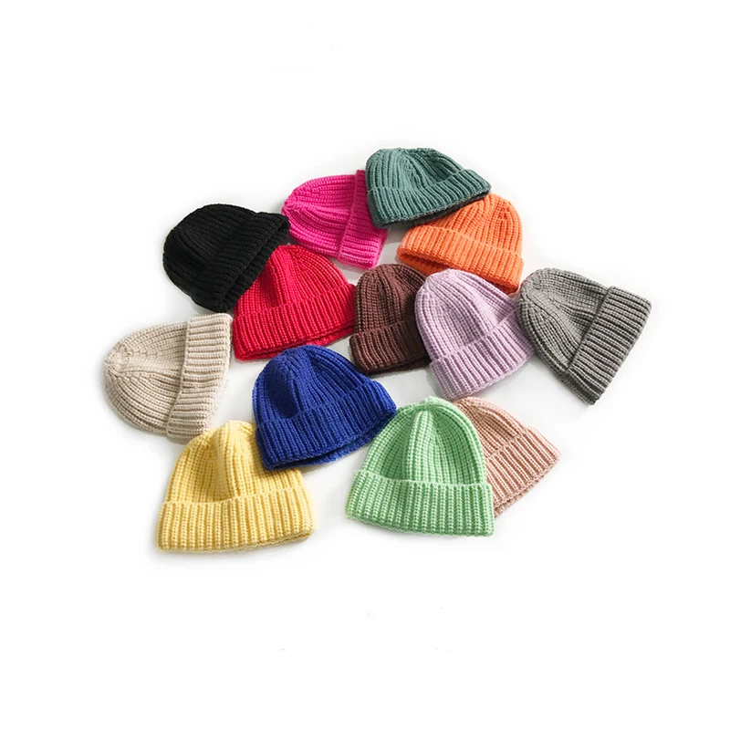 Winter Hot Sale Kids Comfortable Baby Soft Beanie Knitted Solid Color Hat for Boys Girls