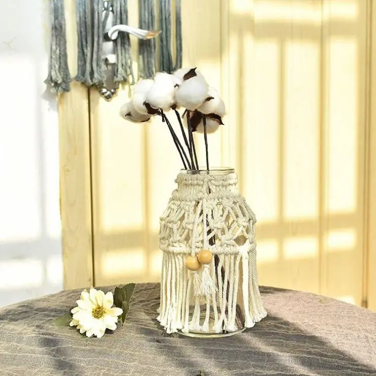 Flower macrame vase tapestry flower ware Handmade cotton cord woven glass vase cover home decor
