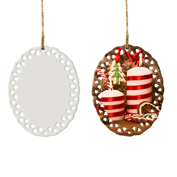 Baiyin Wholesale Ceramic Ball Ornament Oval Christmas Sublimation Blanks Ornament Hole Festive Decorative Christmas Decorations