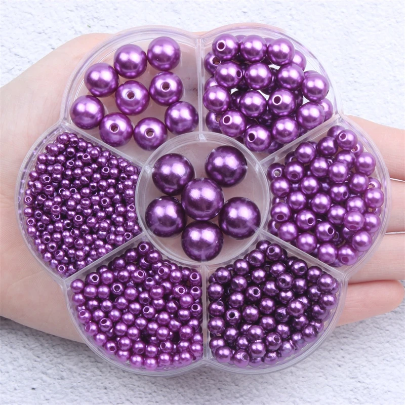 1150pcs ABS Flower Box Colorful Magic Round Hole Pearl Beads Loose Bulk Mix Size Resin Pearls For Jewel Clothing Accessories