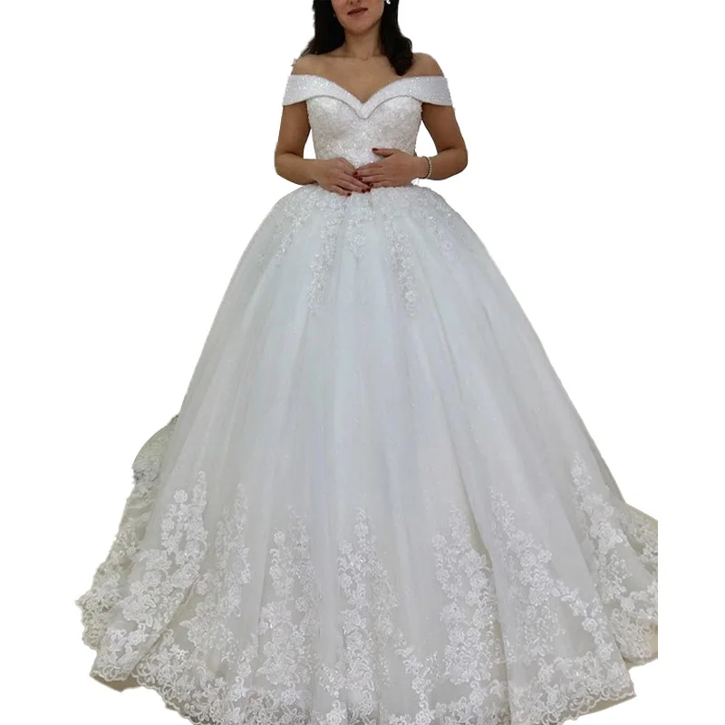 High quality luxury design long train wedding dresses modest wedding gown for women