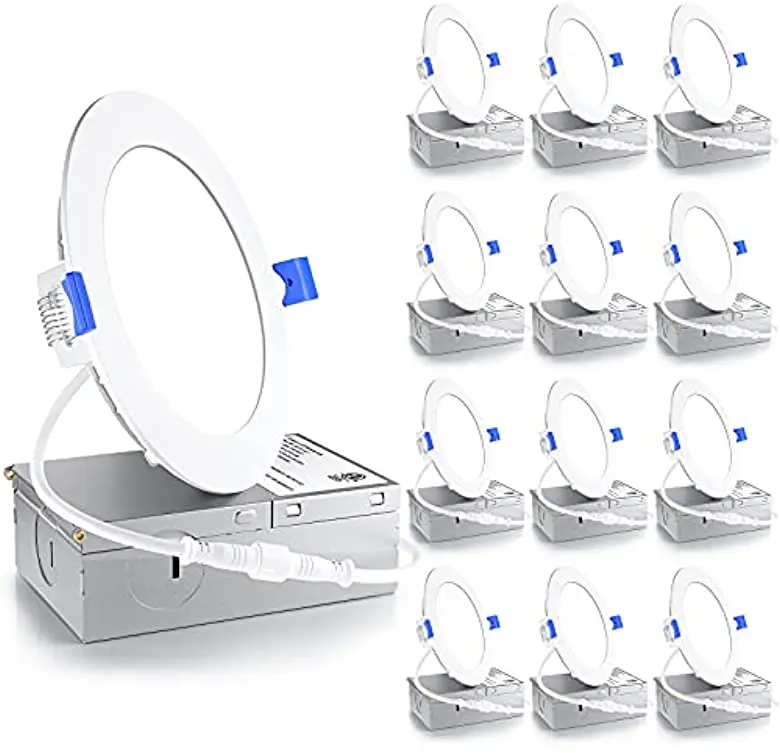 Ultra-Thin LED Recessed Ceiling Light Dimmable Can-Killer Downlight, 750LM High Brightness Ceiling Light with Junction Box