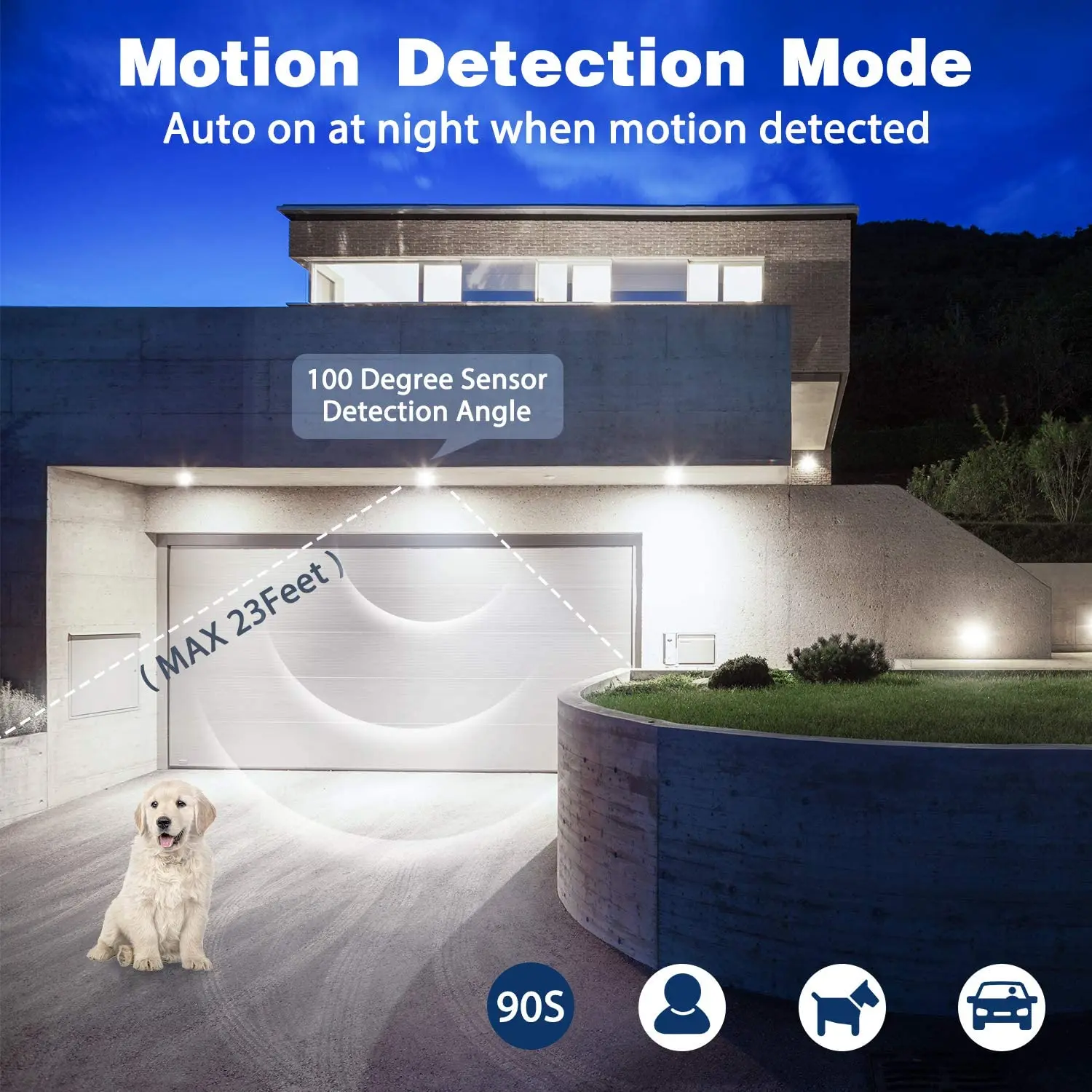 Motion Sensor Flood Lights Outdoor Dusk to Dawn Security Light Bulbs E26 PAR38 Motion Activated 5000K Daylight 1050LM Waterproof