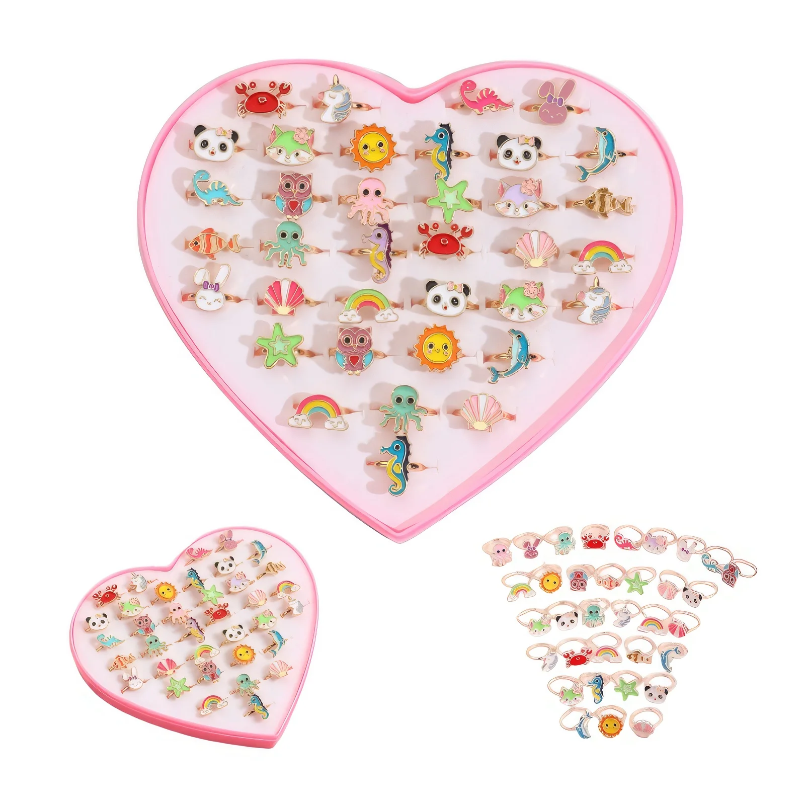Many Animal Ring for Girls Cute Children Kids Jewelry Ring Good Quality Crystal Animal Rings Set For Girl