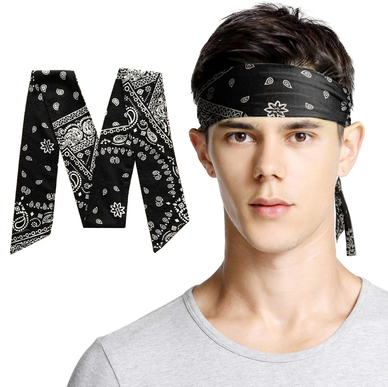 Wholesale Hip Hop Print Paisley Headbands Long Elastic Sports Running Tennis Football Headbands Tie Back Ninja Headbands