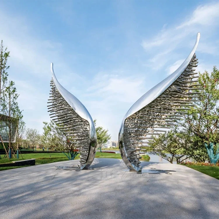 Outdoor park large stainless steel wing sculpture for outdoor decoration