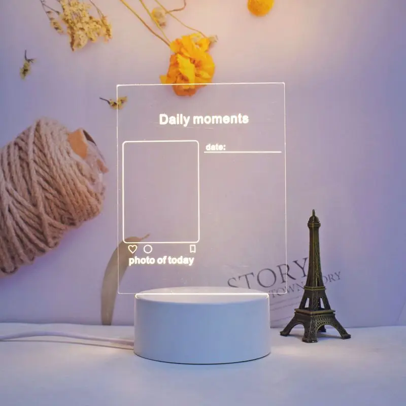 Hot Sale DIY Blank Clear 3D Acrylic Rewritable Led note board Lamp 3d led light board acrylic lamp