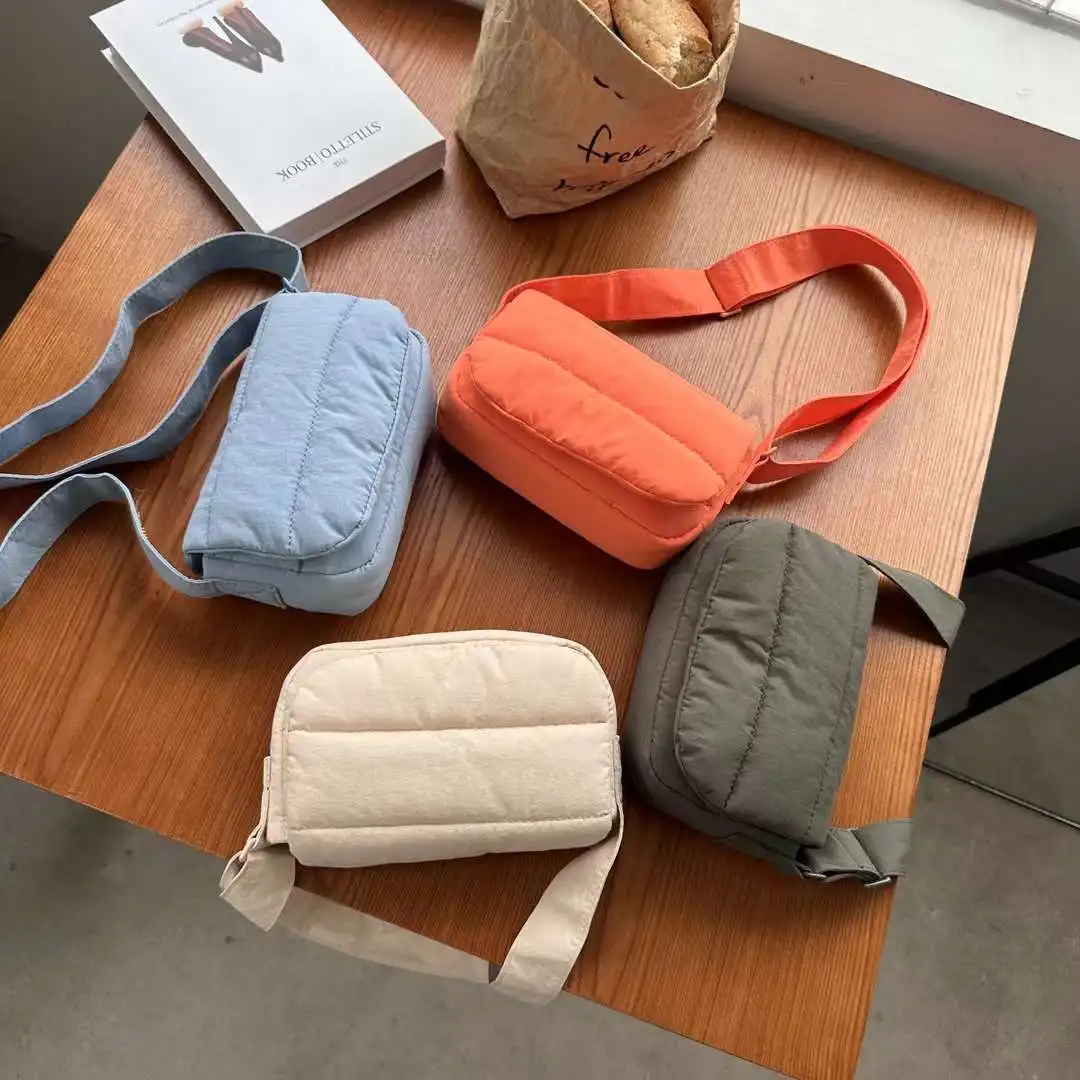 Singapore trendy nylon crossbody bag single shoulder small square bag casual lightweight puffer small sling bags for women