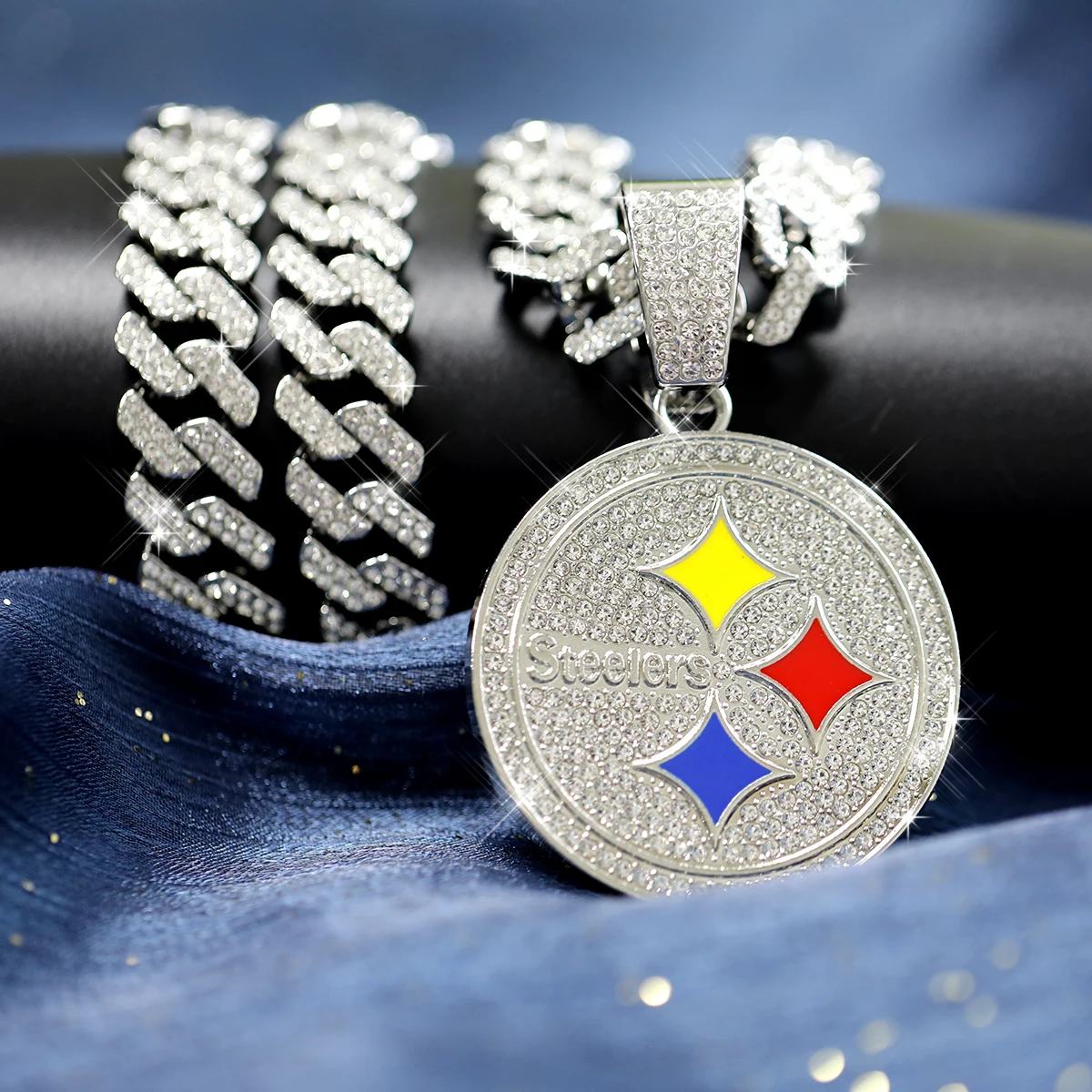 Iced Out Chain for Men ball sports Pendant Necklace Hip Hop rhinestone Boys Jewelry 15mm Cuban Link Chain for Men Gifts