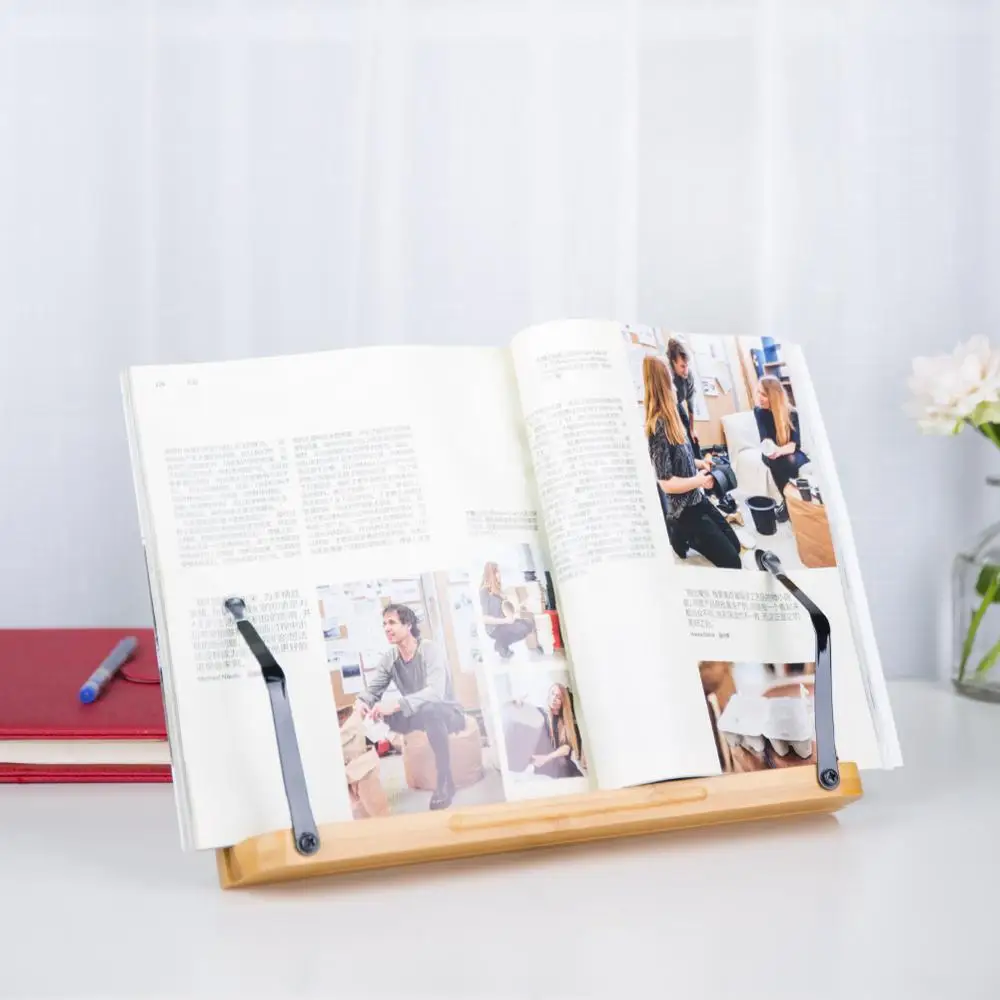 
Bamboo Book Stand Adjustable Portable Copyholder Foldable Reading Desk Cookbook Music Bookstand Holder with Vintage Antlers 