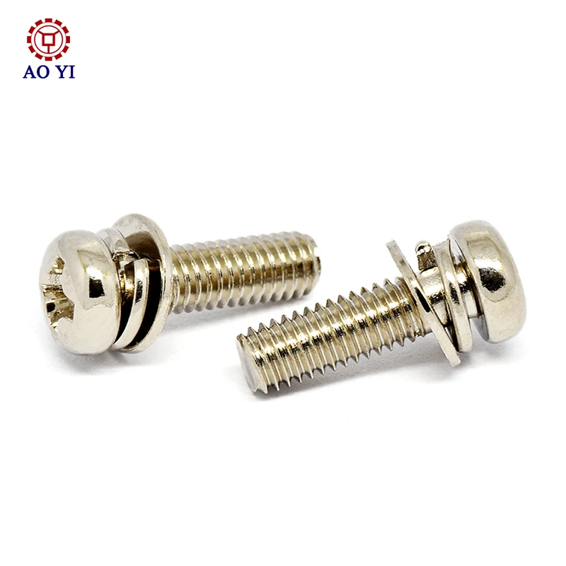 Customized High Quality M2 M3 M4 M5 M6 M8 M10 Spring Pads Flat Washer Cross Pan Round Head Car Triple Combination Screw