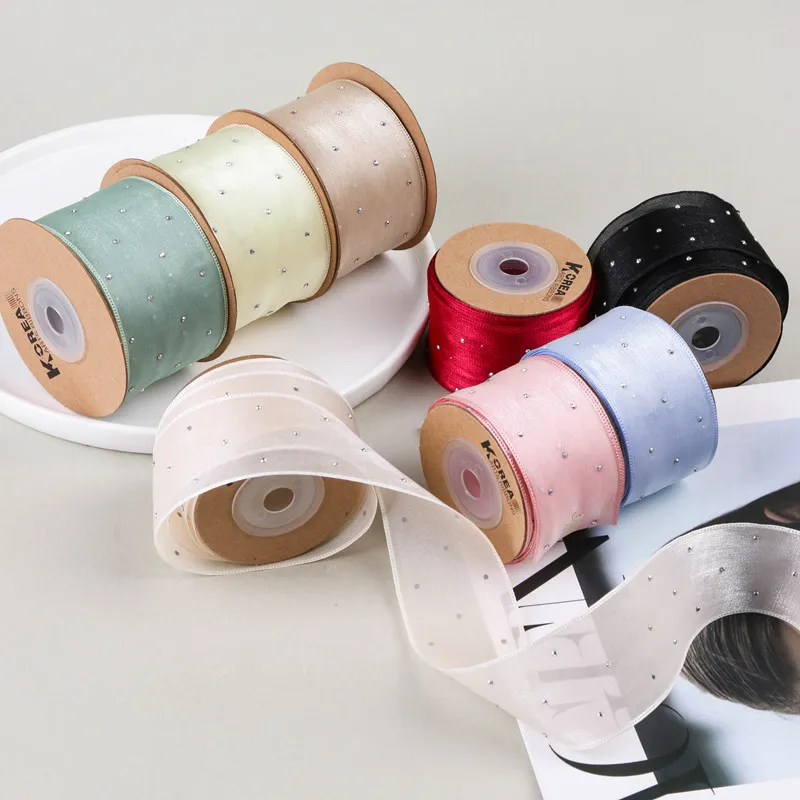 Wholesale 40mm Rhinestones Chiffon Ribbon Fabric  for Hair Bows and Flower Packaging