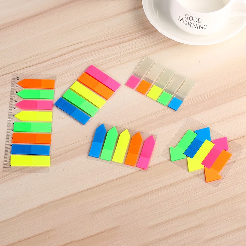 Eco-Friendly Plastic office fluorescent color index, factory day week work plan memo pad