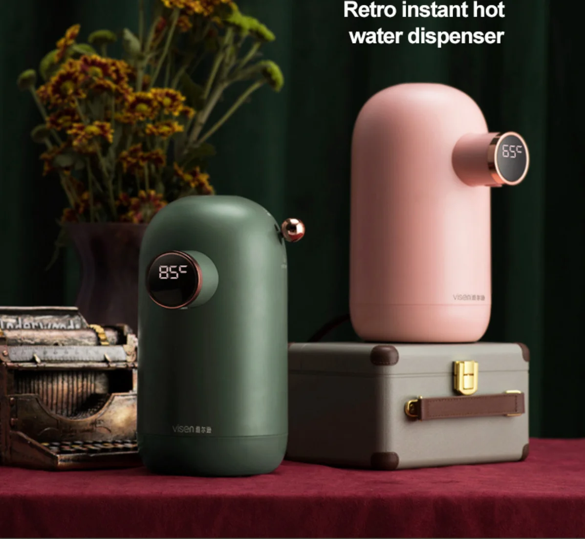 1600W Portable Mini Instant Hot Water Dispenser Home Desktop Retro Automatic Water Dispenser Outdoor Travel Pocket Water Heater