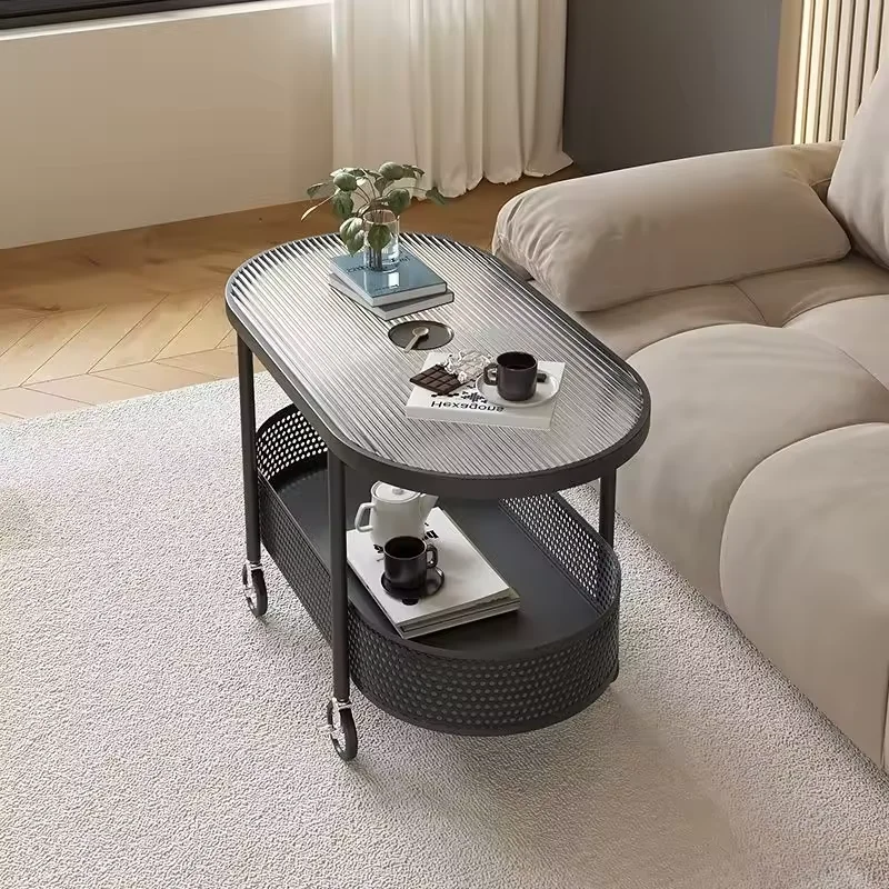 Modern Luxury Tempered Glass Side Table Simple Movable Cart with Sofa and Coffee Table Small Space Solution