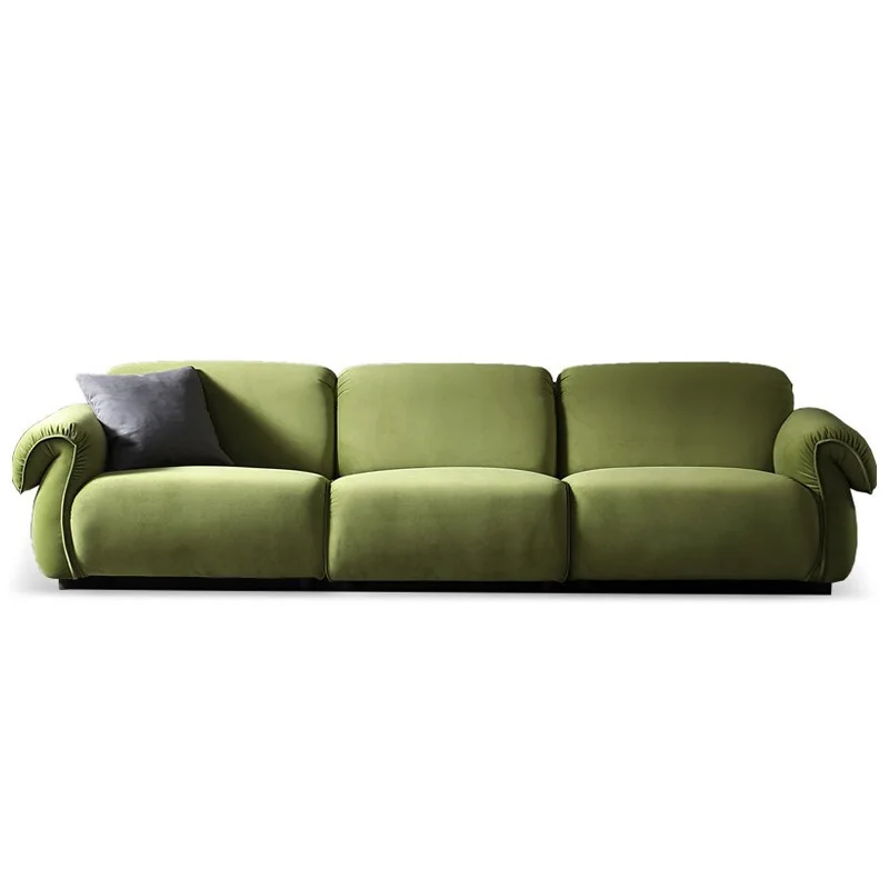 French Cream Style Fabric Sofa, Living Room, Modern Small House, Straight Row Velvet Designer