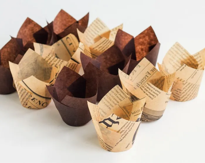 Brown EU Greaseproof Paper baking cups  tulip Muffin paper liners cupcake liners