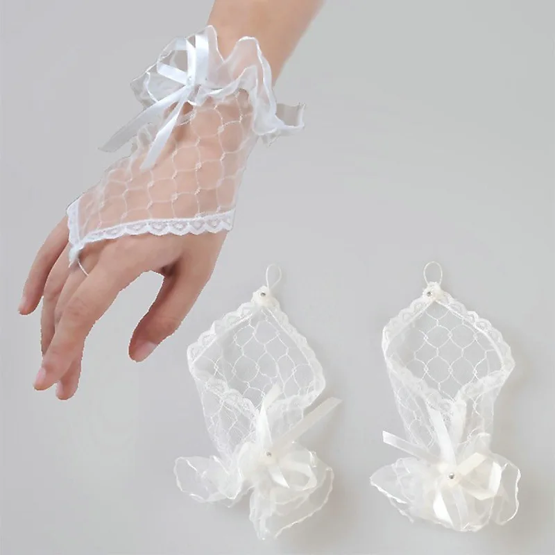 Bridal Wedding Gloves Wedding Dress accessories White Short Lace Drill Ceremony Gloves
