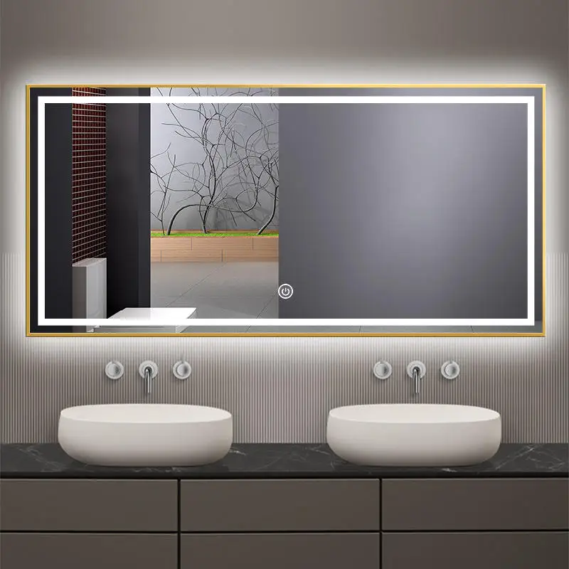 hotel led wall mirrors aluminum frame intelligent bathroom mirrors LED light touch screen luminous mirror