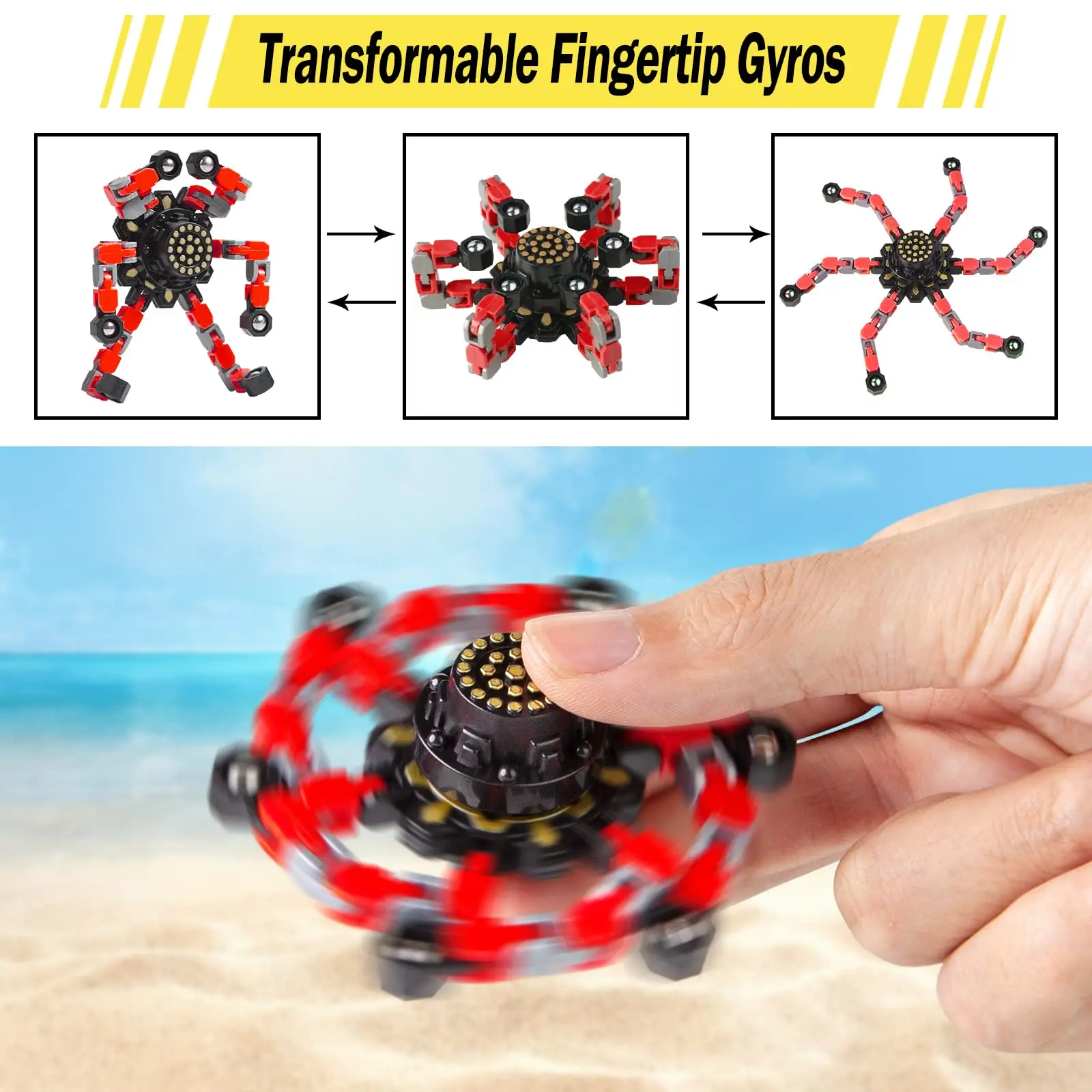 Hot Selling Stress Relief Fingertip Mechanical Transformable Fingertip Gyro Toys Sensory Fidget Spinner Toys for Kids Adults