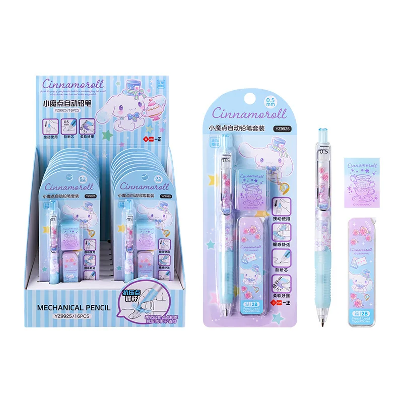 16pcs Sanriio Mechanical Pencils Eraser Stationery Set Kuromi Melody Pachacco kitty Kids Automatic Pencil School Kids Gifts