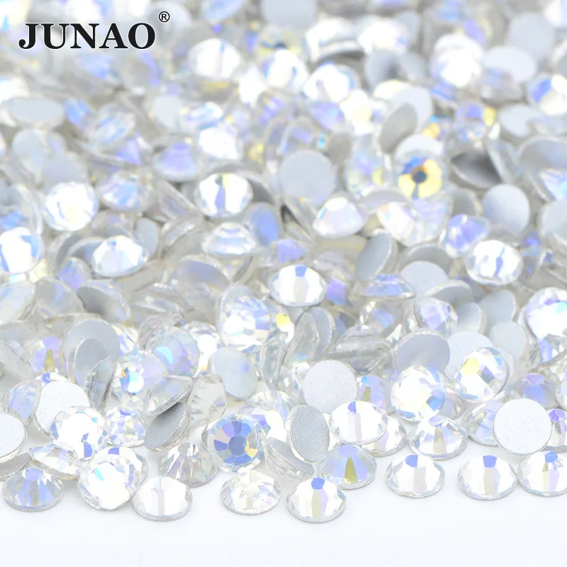 JUNAO Small Bags SS6- SS30 Glass Crystal Stones DIY Bulk Nail Rhinestones Jewelry Silver Base Glass Glitter Gemstones