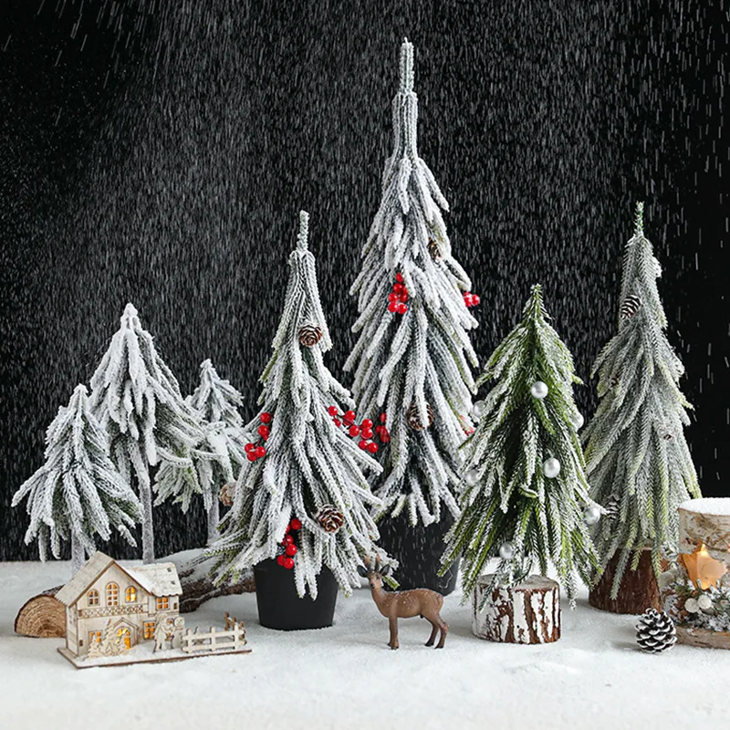 Table Decor Artificial Snow Frost Flocked Xmas Tree PE Mini Christmas Trees 30cm Mini Tabletop Christmas Tree