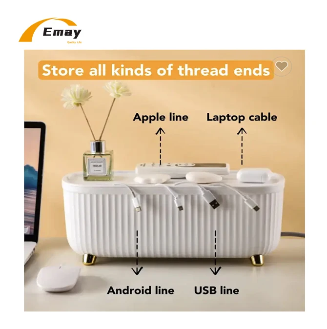 Plastic Desktop Storage Box with Lid USB Cable Wires Management Socket Sleeve to Hide Wires Cables for Home Office